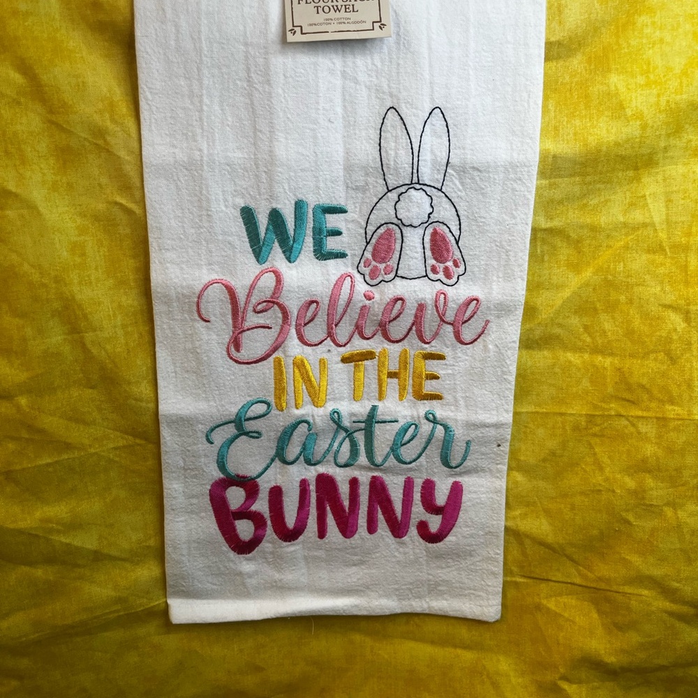 Easter Bunny Decorative Towel - White, Pink, Green, Yellow